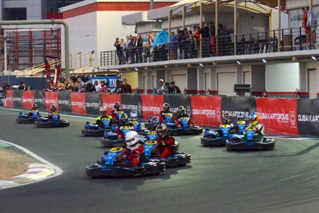 1. Field of 14 get underway for the start of the ESKC Round 1 at the Kartdrome.JPG