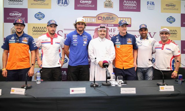 Leading riders join Nasser Khalifa Al-Attiyah at the pre-event press conference for the Sealine Rally..jpg